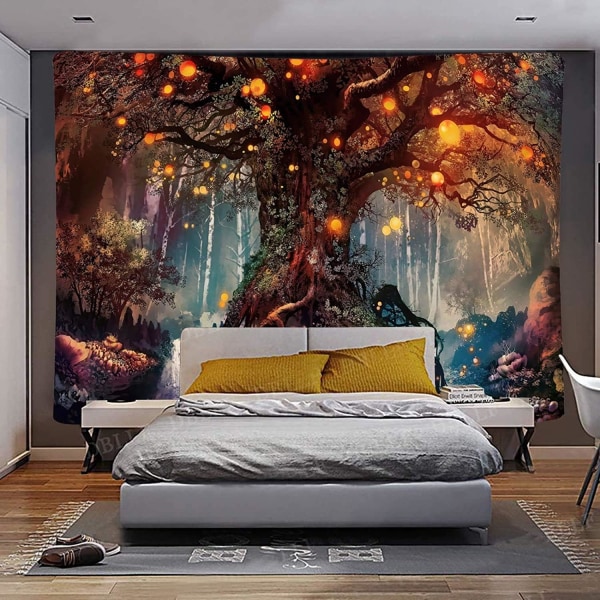 (150x200cm) Taianomainen metsägobelini Elämänpuu Gobelini Trippy Wal