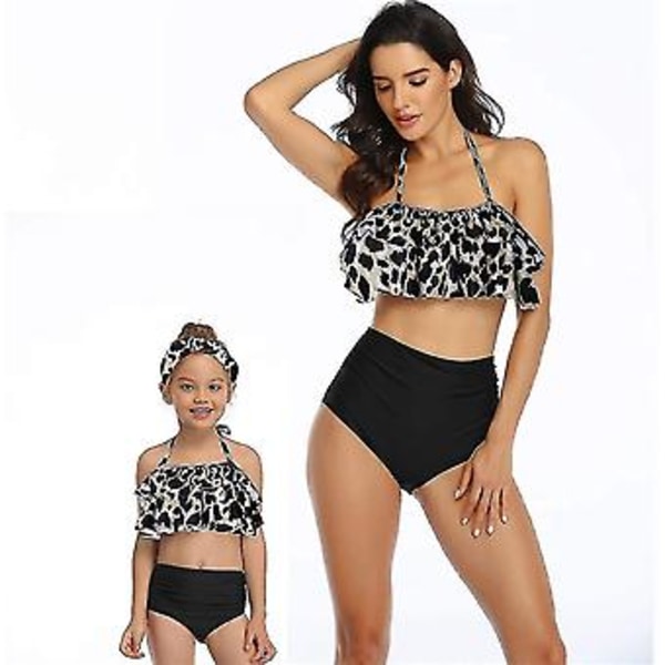 Flickor Baddräkt Tvådelad Bikini Set Ruffle Falbala Baddräkter -e( M2023-leopard)
