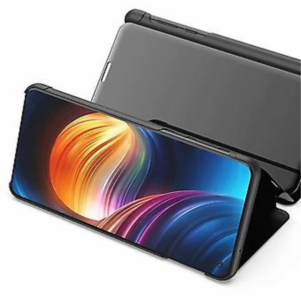 Galaxy A90 5G:lle sähköpinnoitettu peilivaakasuora flip-pu nahkakotelo telineellä (Sininen)