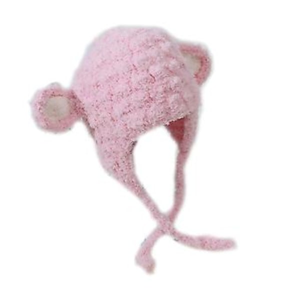 Blød Strikket Uldblød Babybørn Hat Sød Øre Til Beskyttelse Bonnet Vinter Varmt Tykk Beanie Cap Til Nyfødte Spædbørn Gaver (Pink)