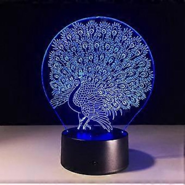 3D Påfågel Nattlampa 7 Färgväxlande LED Bordlampa Jul Leksak Present