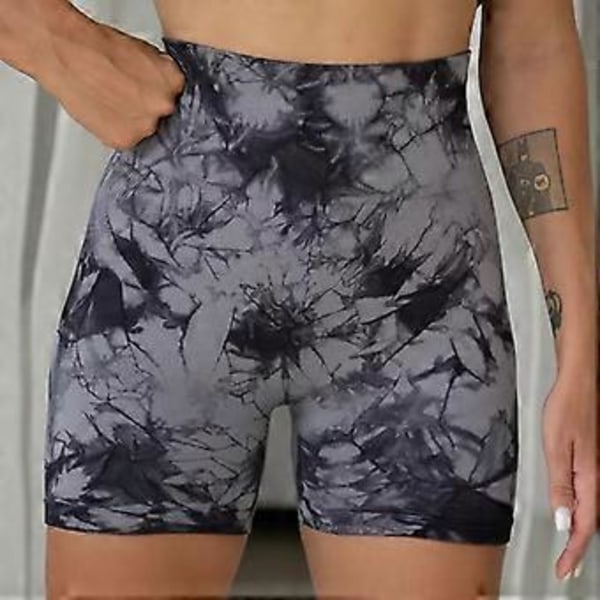 Træningsshorts til kvinder, scrunch butt, løftende, højtaljede gym shorts (M Sort+grå+brun)