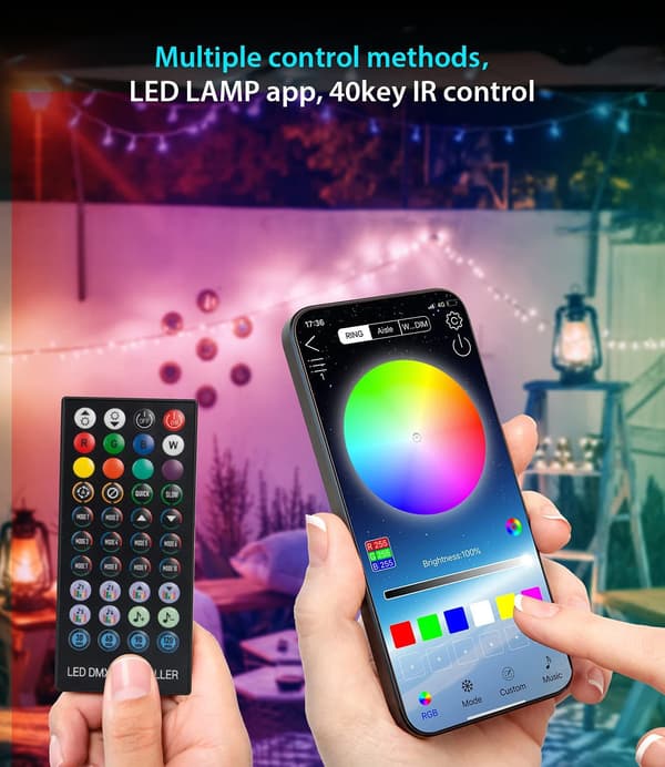 20M LED-ljusslinga, utomhus USB LED-ljusslinga med appkon