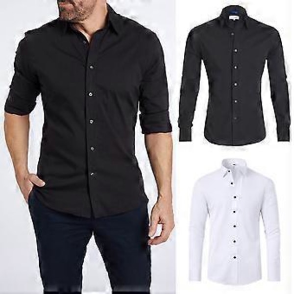 Herrar Dress Shirts Långärmad Dress Shirts för Män Regular Fit Knapp-Down Skjortor Skrynkel Fri Dress Shirts (Svart)