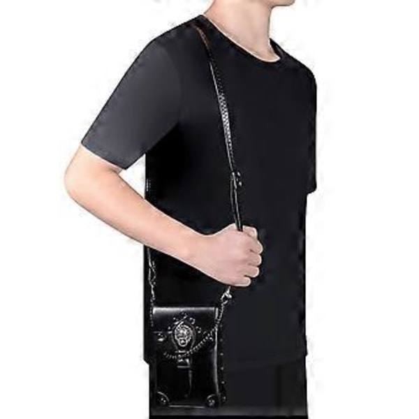 Retro Goth tyylinen olkalaukku tytöille Steampunk-kuvioinen nahkalaukku Crossbody vyötärölaukut säädettävällä hihnalla Musta (Musta)