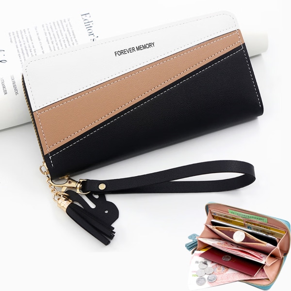 Women's Fashion Wallet Black, Women's Coin Purse, Leather Zip Wal