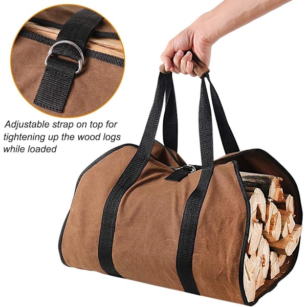 (Brun) Stor Canvas Vedkorg Väska, 38”x 18” Heavy Duty Vaxad F