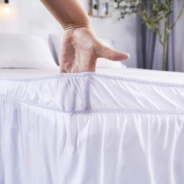 (Dobbel 150 x 200 40 cm, Hvit) Sengeskjørt Rynket sengeskjørt Robust og elastisk sengebasedeksel Wrap-