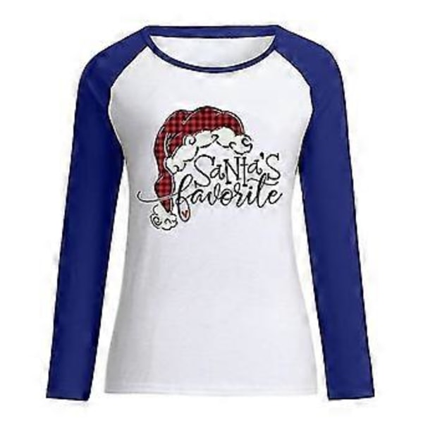 hmwy-dame julemandsprint t-shirt bluse basic top tee shirt (2XL Blå)