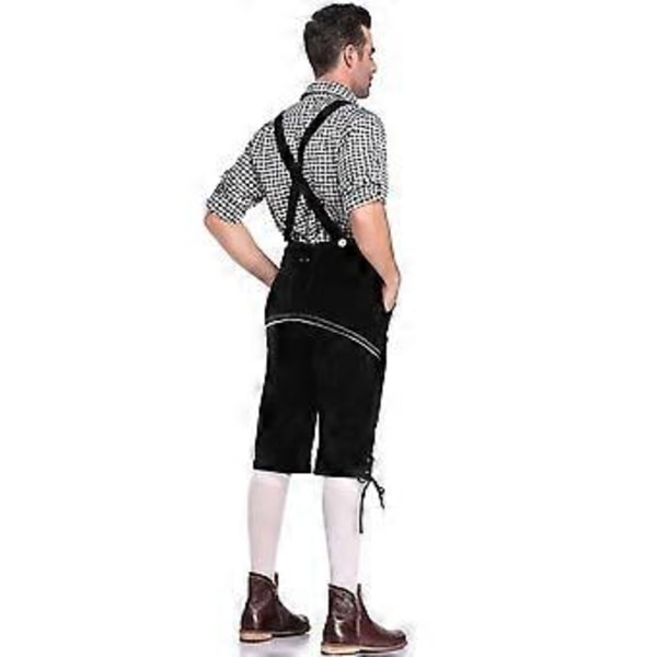 Tyska Traditionella Herr Oktoberfest Kläder Rutig Skjorta Broderade Hängslen Kostym (XL Svart Skjorta och Svarta Overaller)