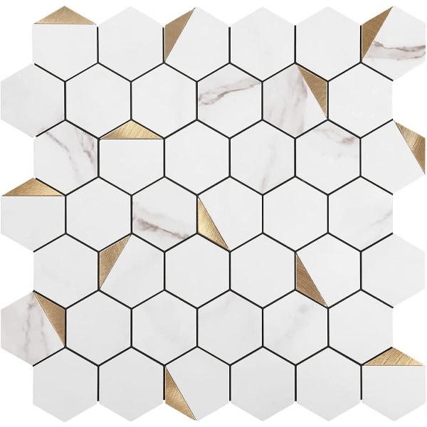 Selvklæbende fliser klistermærke Hexagon mønster hvid 30 x30