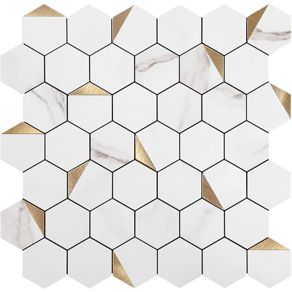 Självhäftande kakeldekor i hexagonmönster, vit, 30 x 30 cm