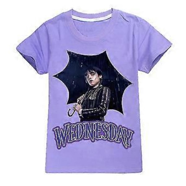 Addams Family Tyttöjen T-paita Elokuva Wednesday Addams Teema Lyhythihainen Toppi Tee Pusero -NMAOV(13-14V Violetti)