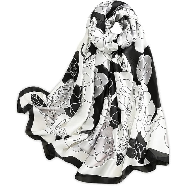 Black Mountain Tea Flower Silk Scarves Konstnärlig bläckmålning