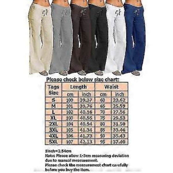 Dame Bomuld Linned Bredbenbukser Solid Casual Elastisk Talje Lange Bukser