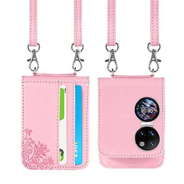 Diagonal Embossed Kortfoldende Etui Til Huawei P50 Pocket (Pink)