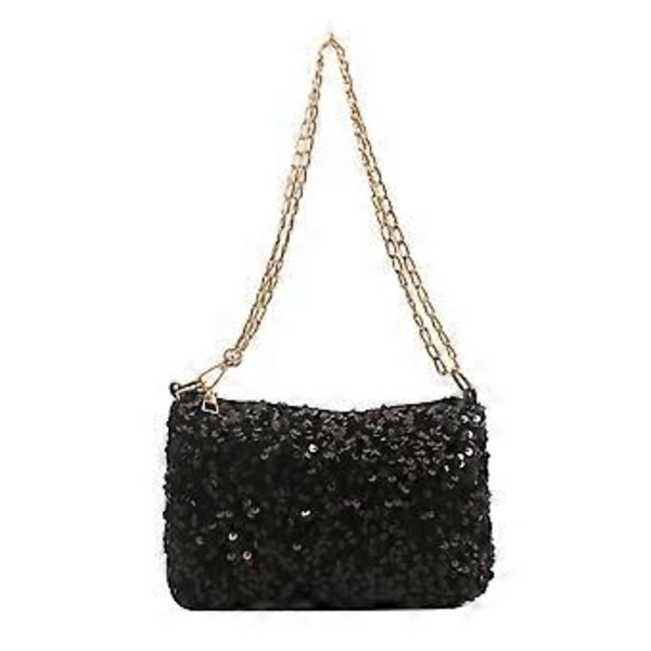 Fashion Kedjerem Crossbody Väska för Kvinnor Paljett Axelväska Liten Fyrkantig Väska Enkla Budbärarväskor för Fest Svart( Svart)