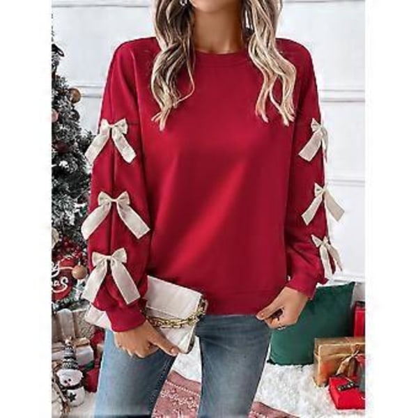 Dame vinter rund hals sløjfe jule sweatshirt (S)