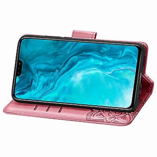 Lederetui for Huawei Honor 9X Lite med sommerfugl og blomster (Rosa)