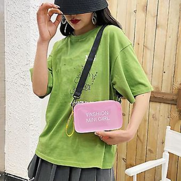 Transparent Crossbodyväska för Kvinnor Godisfärg Bokstav Mode Sommar Mini Axelremsväska PVC Jelly Liten Tote ( Blå)