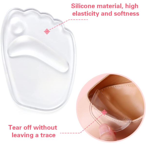 2 par gel inläggssulor halkfria framfots metatarsal pad, för kvinnor hög klack (transparent)