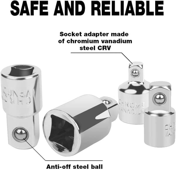 4 stk Ratchet Socket Adapter Ratchet Socket Adapter 1/2 til 3/8 - 3/8 til 1/2 - 1/4 til 3/8 - 3/8 til 1/4 Sokkel