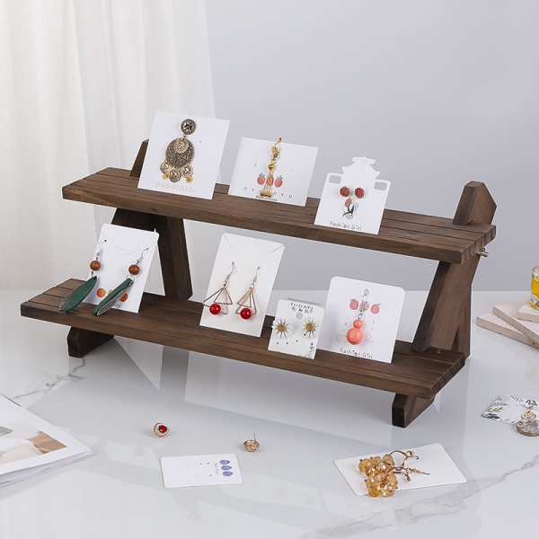 2-vånings örhänge display stativ, avtagbar trä detaljhandel smycken kort display stativ med spår för Di
