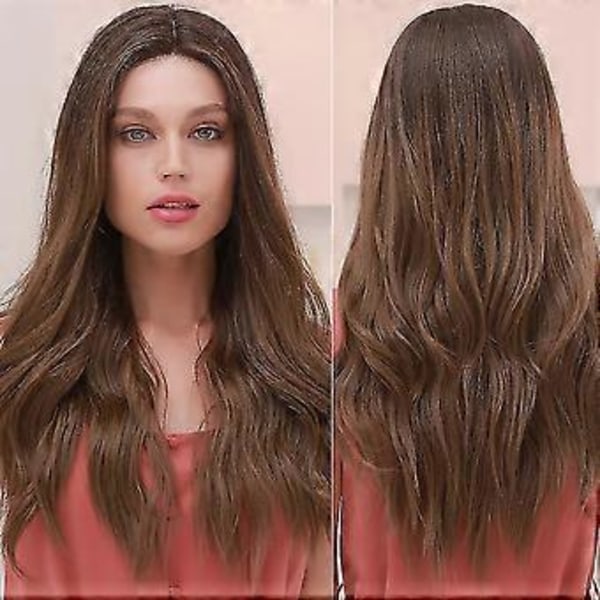 Lang bølget brun ombre blond front lace parykk for kvinner66010-3