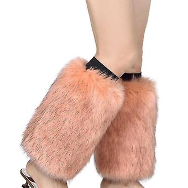 Dame Faux Fur Leg Warmers Støvledeksel Vibrerende Neon Pelskledd Pluss Leggings Deksel (Bønnepasta Pulver)