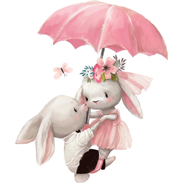 Paraply sød kanin dekorativ tegneserie vægklistermærke Vægmaleri Art DI