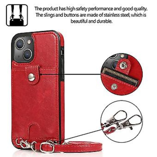 Skyddande Skal för Iphone 13 Pro Max i PU-Läder + TPU med Kortslot & Snodd (Röd)