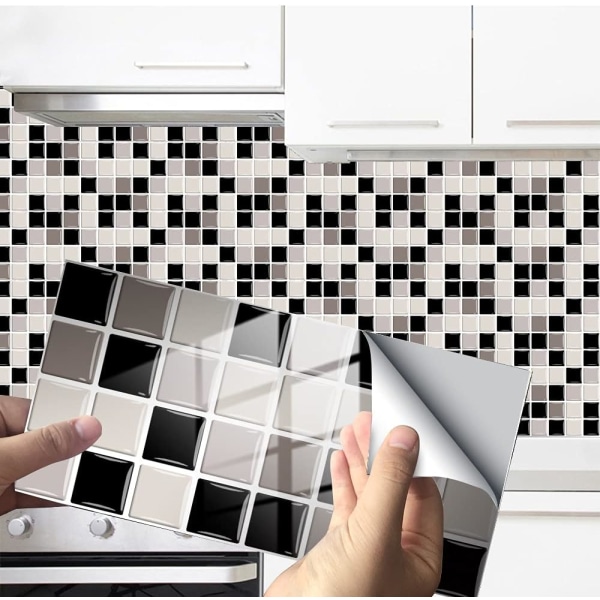 24 Stykker (Grå Mosaik) Rektangulære Selvklæbende Dekorative Fliser