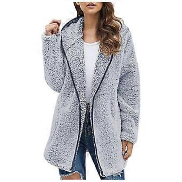 Efterår og Vinter Ny Afslappet Ensfarvet Revers Langærmet Jakke (3XL lys abrikos)