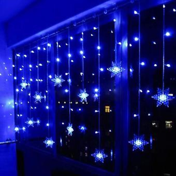 Sininen LED-valoverho, Valoverho, LED-tähti, LED-valoketju, 96 LED:tä 3,5 m pitkä valoketju, LED-valoketju ikkunan koristeluun