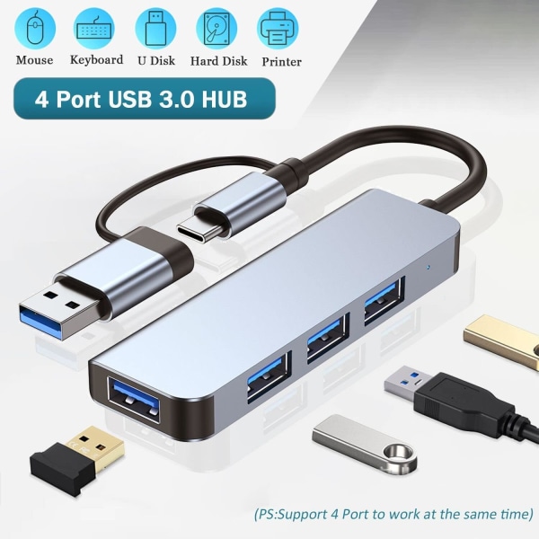 USB 3.0-hub med 4 porter, USB C til USB 3.0-hub for MacBook, Mac P