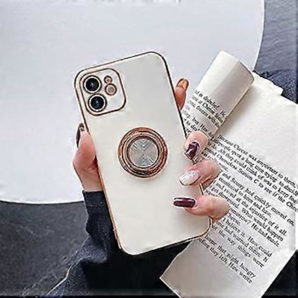 ComfyArt iPhone XR-fodral med ringhållare, inbyggt stativ, lätt mikrofiberfoder, glitterpläterad roséguldkantad skyddande