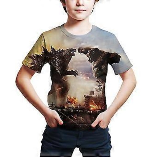 4-9 År Barn Godzilla vs Kong 3D-printet Casual Kort Ermet T-skjorte Topper Tees(7-8 År C)