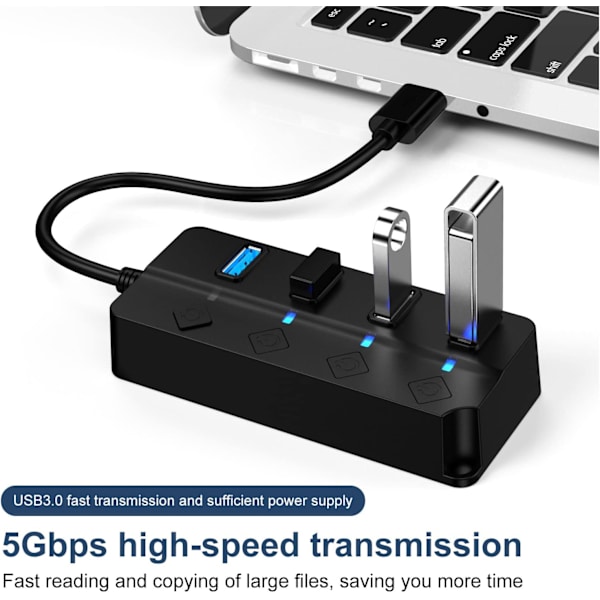1 st svart 4-portars USB 3.0-hubb, 4-portars USB 3.0 5 Gbps hubbadapter