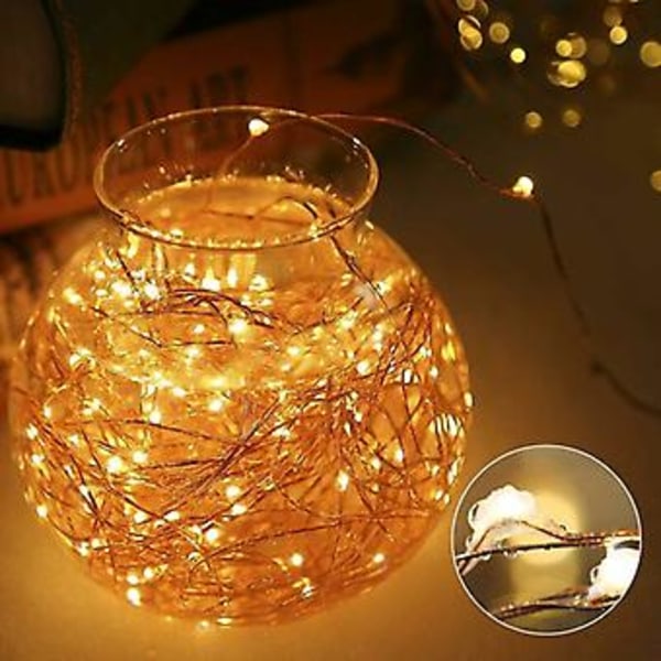 2 x 10m 100 LED-ljusslingor med batteridrift, timerfunktion och fjärrkontroll, IP65 vattentät, för inom- och utomhusdekoration till jul, bröllop