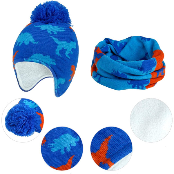 2 i 1 Barn Lue og Skjerf Vinter Tykk Varm Fleece Fôr Strikket