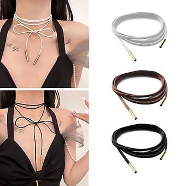 2 st Enkelt Långt Rep Halsband Uttalande Smycken Nyckelbenskedja Kort Halsband (Vit)