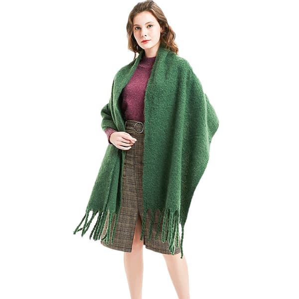 Solid farget skjerf med tykke pomponer (grønn 190-220cm)