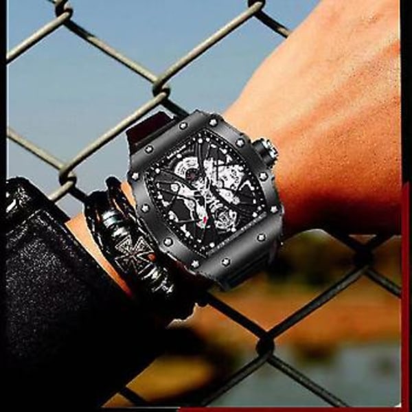 Dobbeltsidet Hul Ikke-Mekanisk Ur Tourbillon Ur Herre Carbon Fiber (Sort)