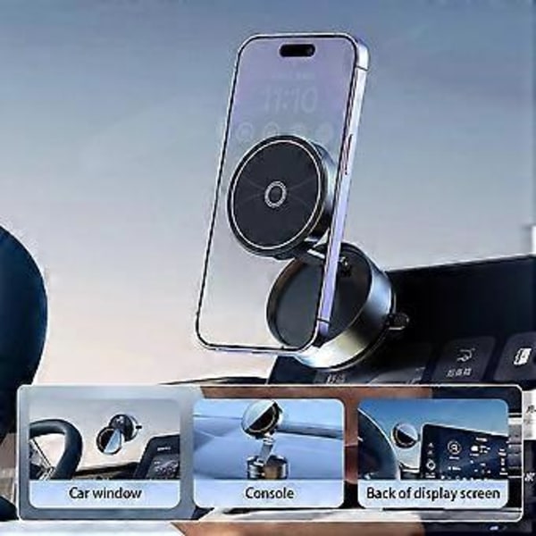 Magnetisk universell hopfällbar telefonhållare med vakuumfäste för navigering under körning (Svart)