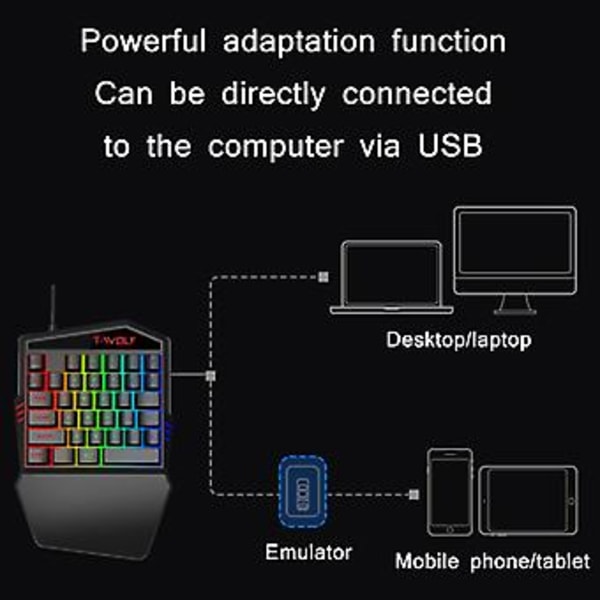 T-WOLF Yksikätisen Pelikäyttöön Sopiva Näppäimistö T19 Näppäimistö T19 Näppäimistö