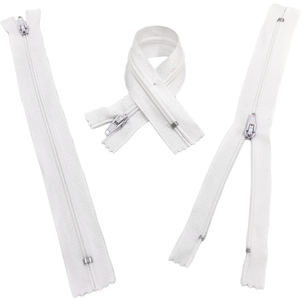 Paket med stängda nylonblixtlås, blixtlås för att sy på kläder, blixtlås för sömnad, (20 cm, vit)