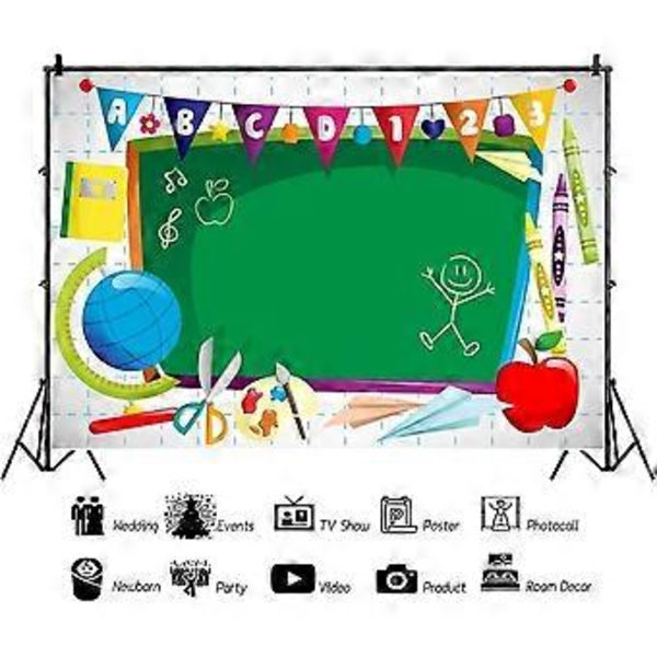 5x3ft vinyyli tausta Tervetuloa esikouluun tausta ABC kirjaimet liitutaulu vesiväri kynä paperilentokone maapallo Takaisin kouluun teema tausta