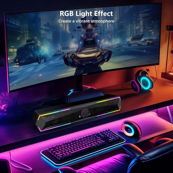 PC-højttaler, soundbar med RGB-lys, USB- eller Bluetooth-forbindelse