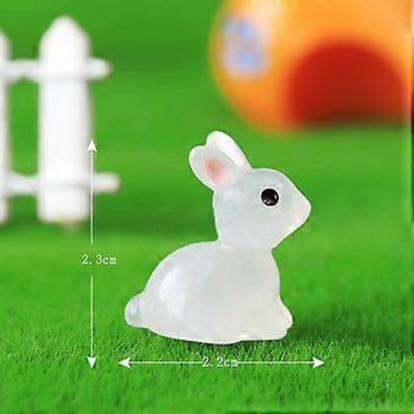 Miniatyrfigurer i harts, självlysande påskharar, prydnad för balkong uteplats (Vit)
