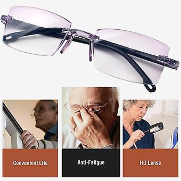 4-pack rektangulära, ramlösa blåljusblockerande läsglasögon för män, unisex